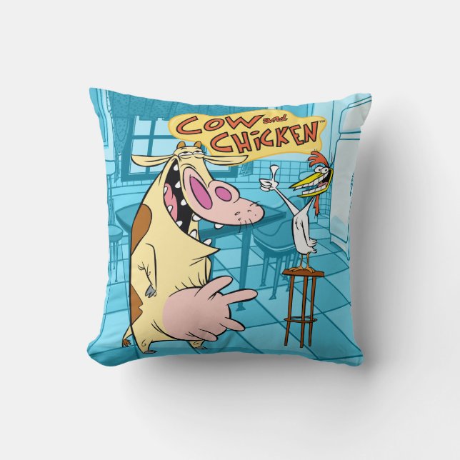 Cow and Chicken Smiling Graphic Cushion (Front)