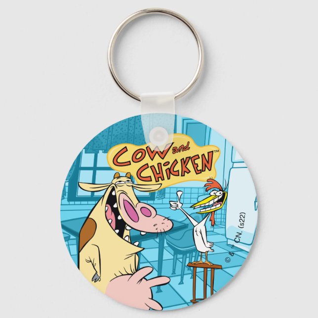 Cow and Chicken Smiling Graphic Key Ring (Front)