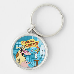 Cow and Chicken Smiling Graphic Key Ring