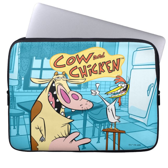 Cow and Chicken Smiling Graphic Laptop Sleeve (Front)