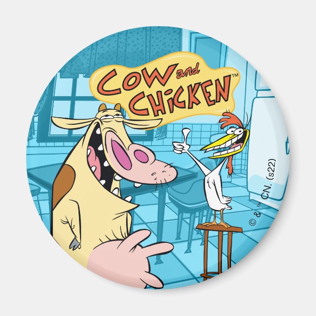 Cow and Chicken Smiling Graphic Magnet (Front)