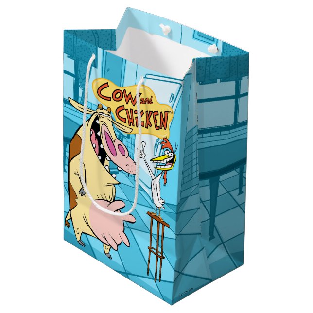 Cow and Chicken Smiling Graphic Medium Gift Bag (Front Angled)