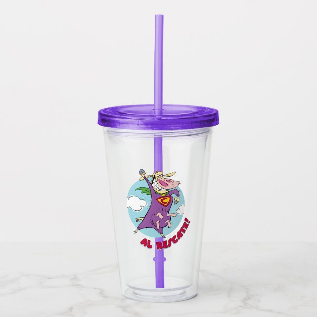 Cow and Chicken Super Cow Al Rescate! Acrylic Tumbler (Front)