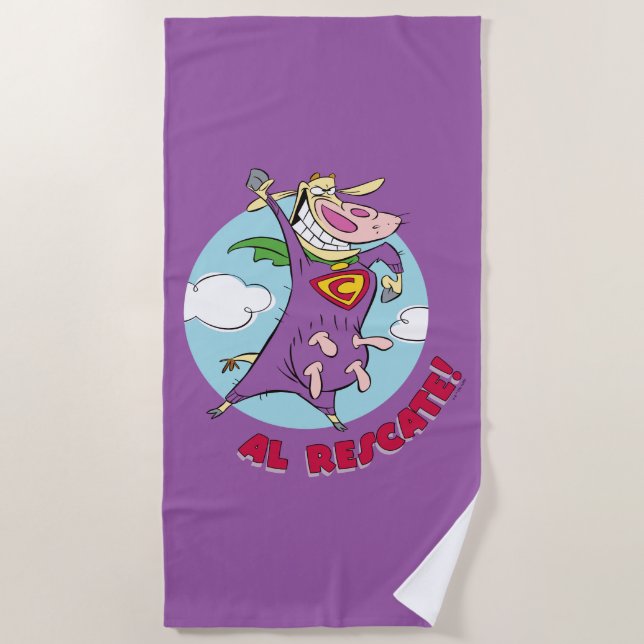 Cow and Chicken Super Cow Al Rescate! Beach Towel (Front)