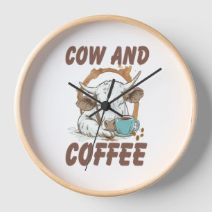 Cow and Coffee , Funny Western Girl Clock