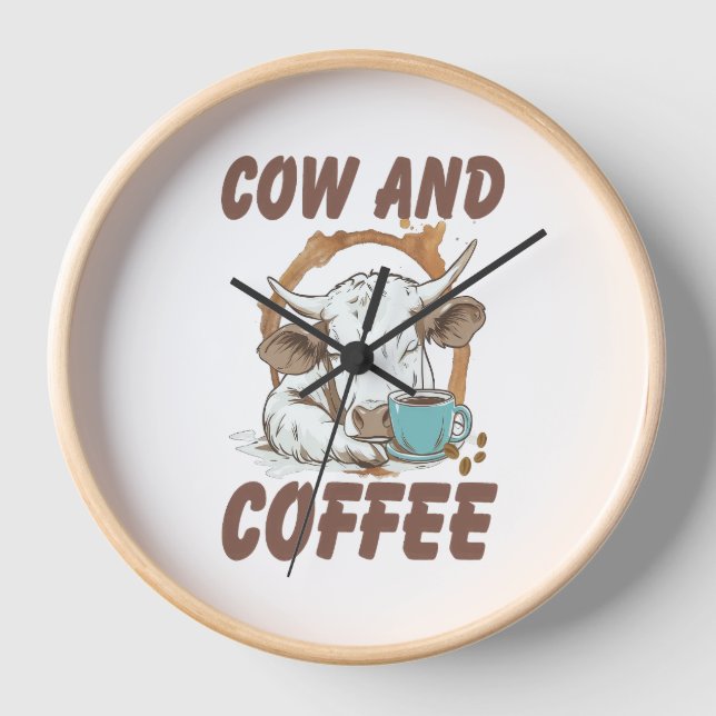 Cow and Coffee , Funny Western Girl Clock (Front)