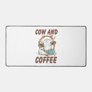 Cow and Coffee , Funny Western Girl Desk Mat