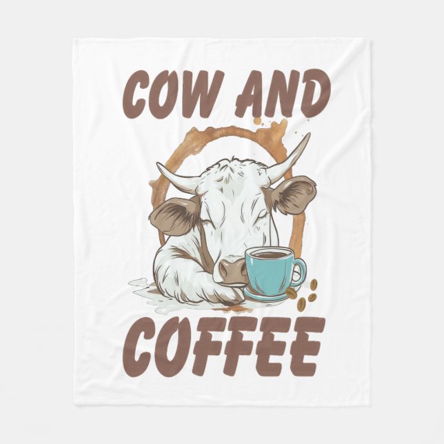 Cow and Coffee , Funny Western Girl Fleece Blanket (Front)