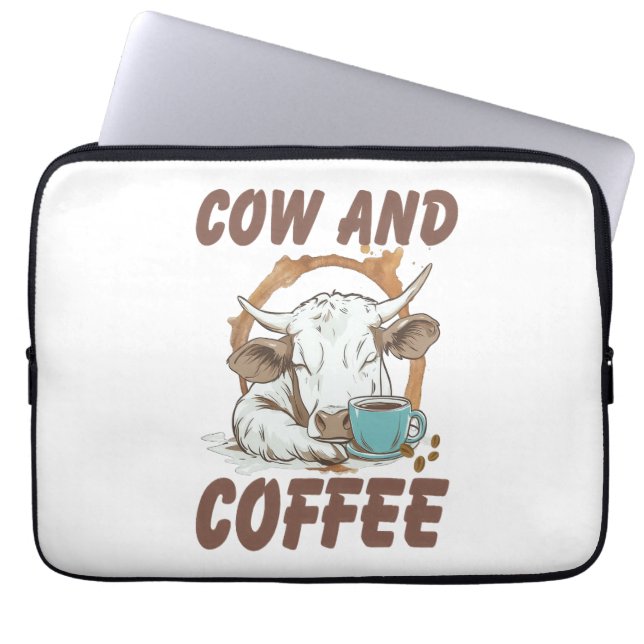 Cow and Coffee , Funny Western Girl Laptop Sleeve (Front)