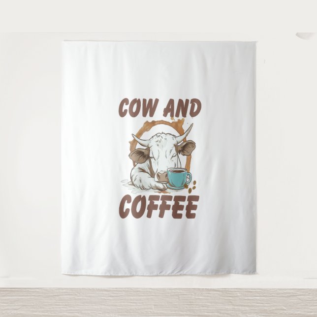 Cow and Coffee , Funny Western Girl Tapestry (Front)