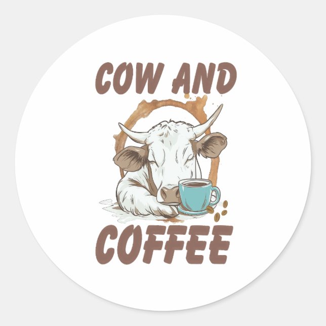 Cow and Coffee Png, Funny Western Girl Classic Round Sticker (Front)