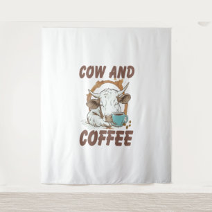 Cow and Coffee Png, Funny Western Girl Tapestry