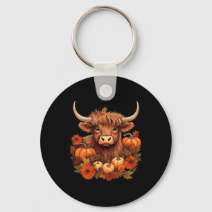Cow And Leaves Pumpkins Western Autumn Thanksgivin Key Ring