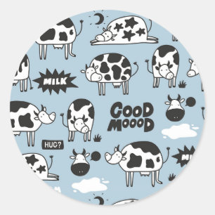Cow and milk classic round sticker