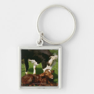 Cow and newborn calf key ring