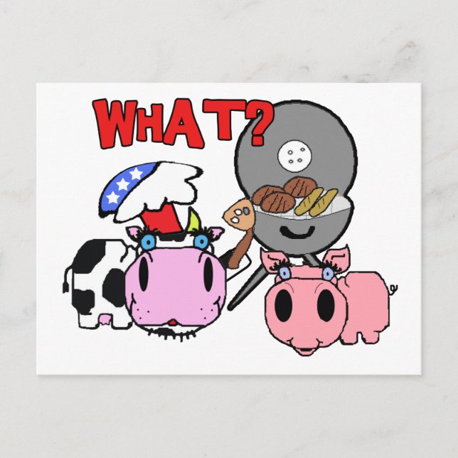 Cow and Pig Schnozzles Barbecue BBQ Cartoon Postcard (Front)