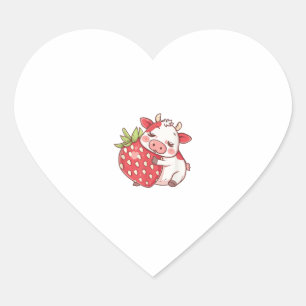 Cow And Strawberry  Heart Sticker