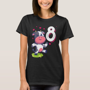 Cow Animal  8th Birthday Girl B Day 8 Years Old Ki T-Shirt