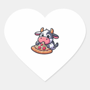 Cow Animal Eating Pizza Margherita Meal Foodies _2 Heart Sticker