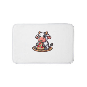 Cow Animal Eating Pizza Margherita Meal Foodies _3 Bath Mat