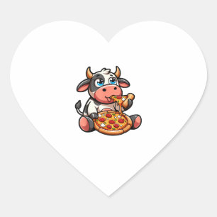 Cow Animal Eating Pizza Margherita Meal Foodies _5 Heart Sticker