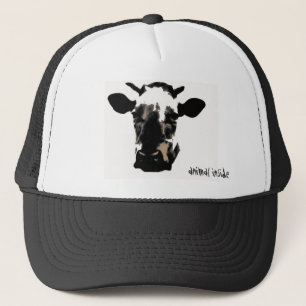 Cow animal inside trucker hat
