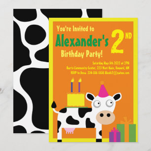 Cow Animal Kid's Birthday Party Invitations