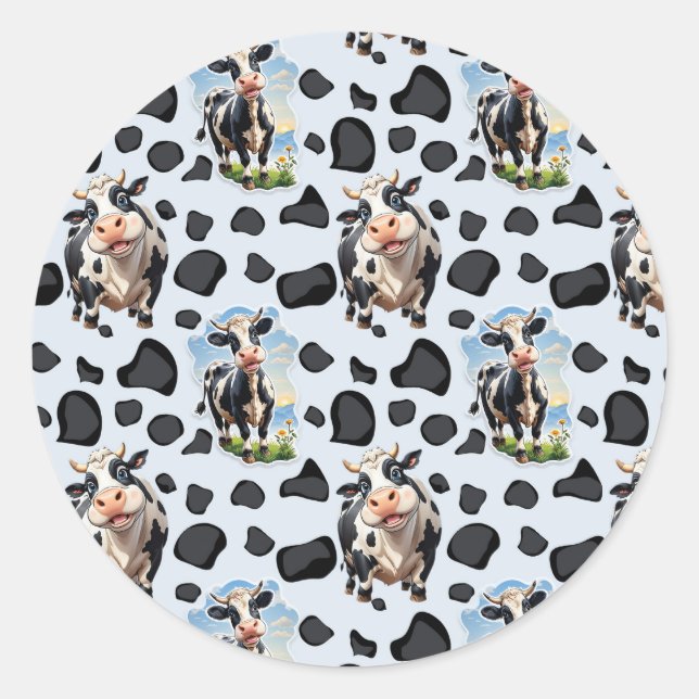 Cow Animal Pattern Design  Classic Round Sticker (Front)