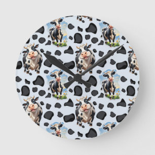 Cow Animal Pattern Design Round Clock
