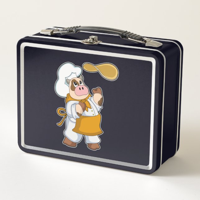 Cow as Cook with Dough Metal Lunch Box (Front)