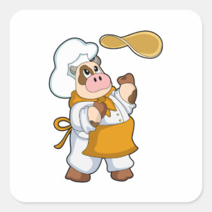 Cow as Cook with Dough Square Sticker