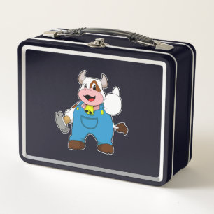 Cow as Craftsman with Hammer Metal Lunch Box