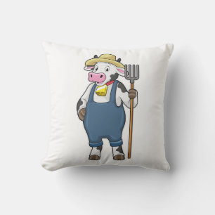 Cow as Farmer with Pitchfork Cushion