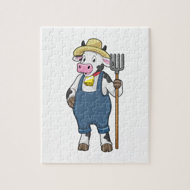 Cow as Farmer with Pitchfork Jigsaw Puzzle (Vertical)