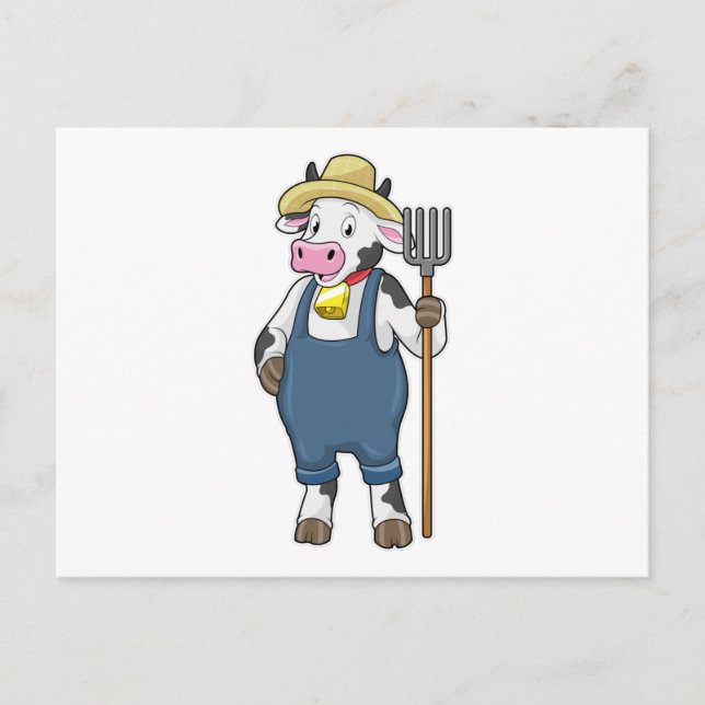 Cow as Farmer with Pitchfork Postcard (Front)