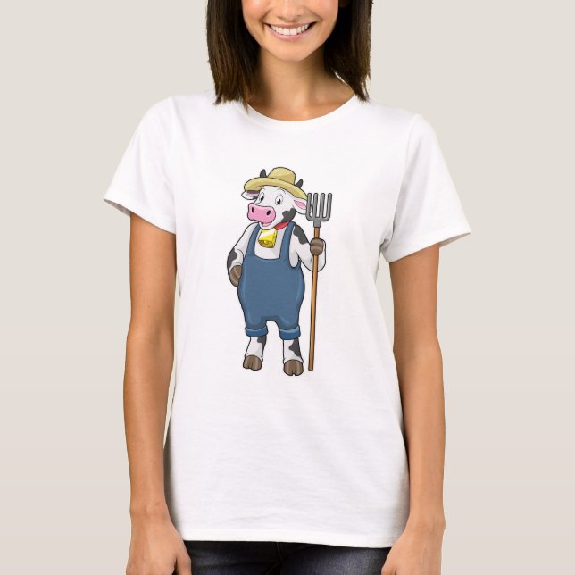 Cow as Farmer with Pitchfork T-Shirt (Front)