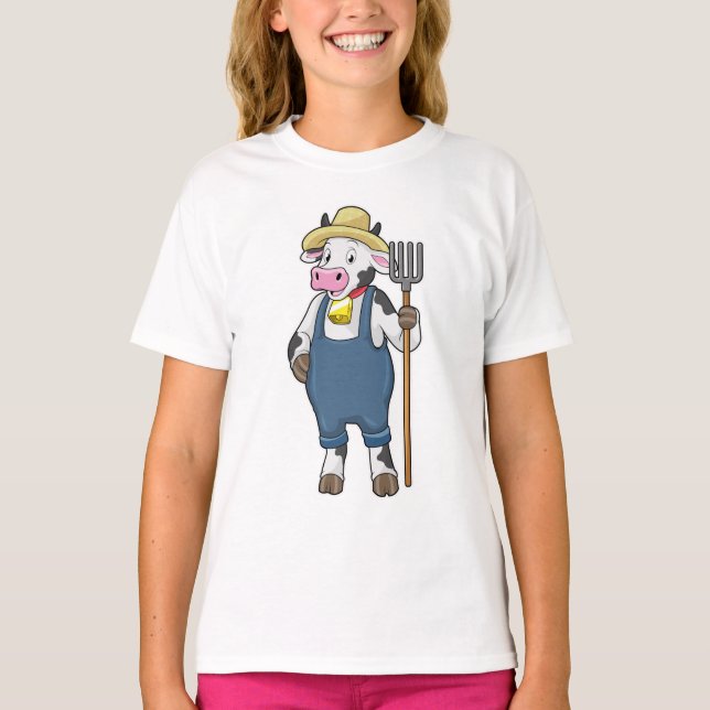Cow as Farmer with Pitchfork T-Shirt (Front)
