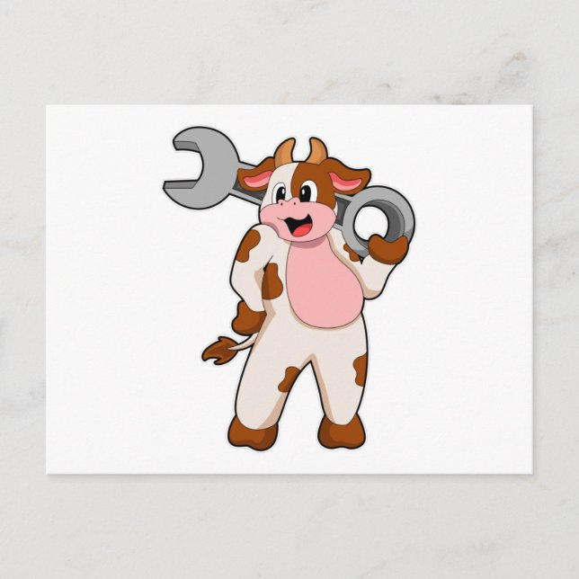 Cow as Mechanic with Wrench Postcard (Front)