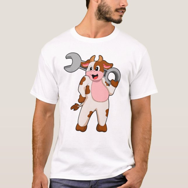 Cow as Mechanic with Wrench T-Shirt (Front)