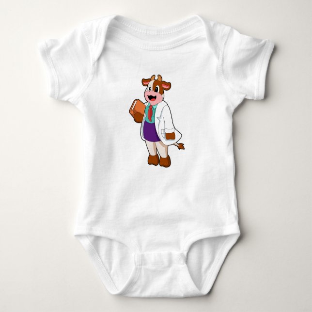 Cow as Nurse with Book Baby Bodysuit (Front)