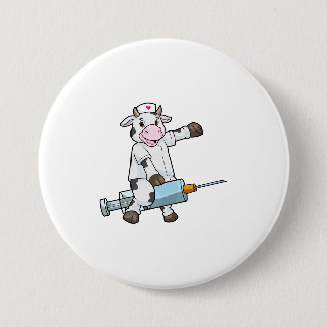 Cow as Nurse with Heart & Syringe 7.5 Cm Round Badge (Front)