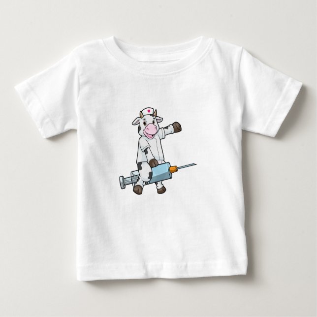 Cow as Nurse with Heart & Syringe Baby T-Shirt (Front)