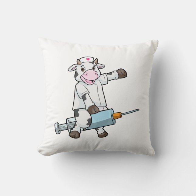 Cow as Nurse with Heart & Syringe Cushion (Front)