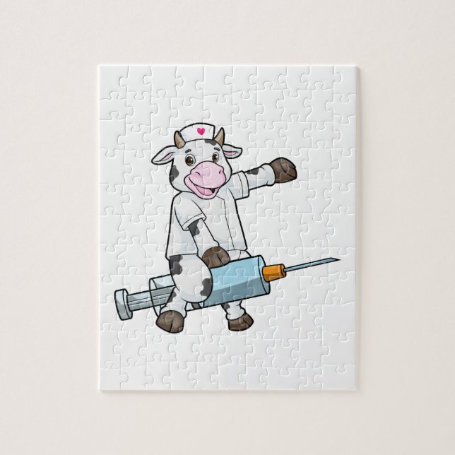 Cow as Nurse with Heart & Syringe Jigsaw Puzzle (Vertical)