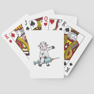 Cow as Nurse with Heart & Syringe Playing Cards