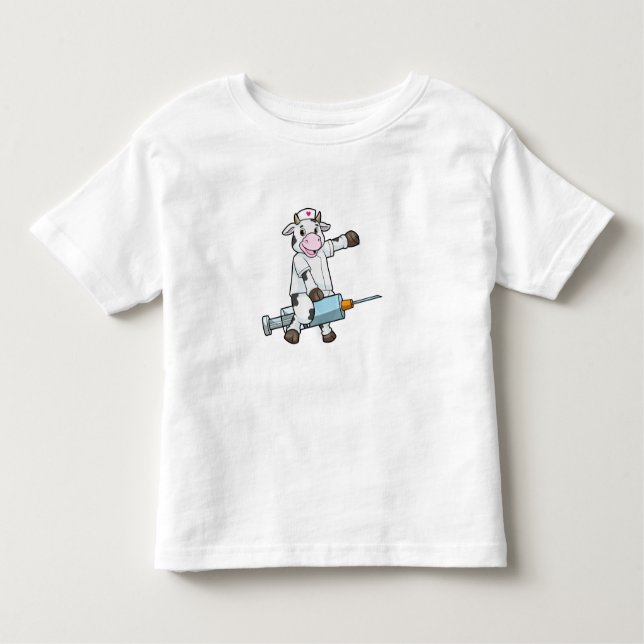 Cow as Nurse with Heart & Syringe Toddler T-Shirt (Front)