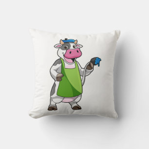 Cow as Painter with Paint & Apron Cushion