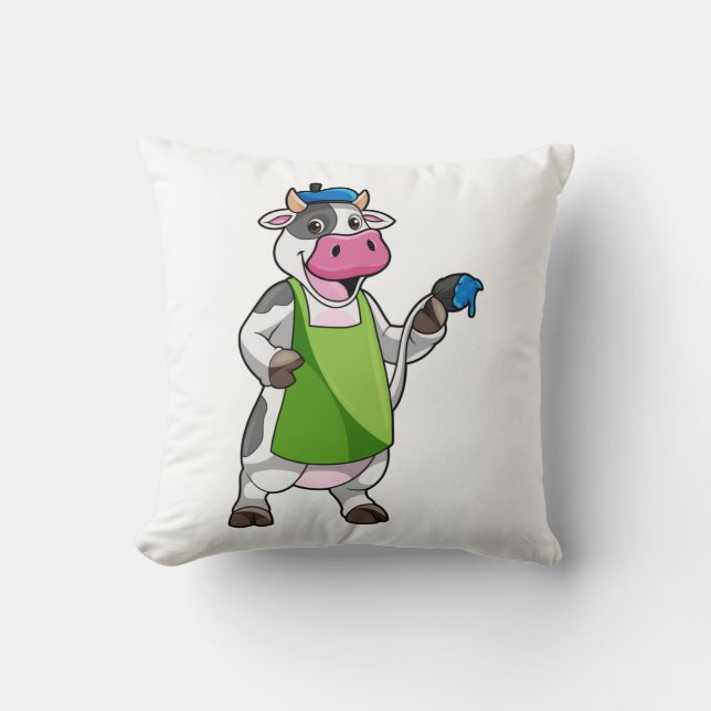 Cow as Painter with Paint & Apron Cushion (Front)