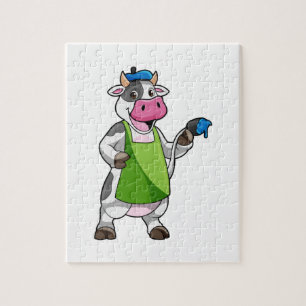 Cow as Painter with Paint & Apron Jigsaw Puzzle