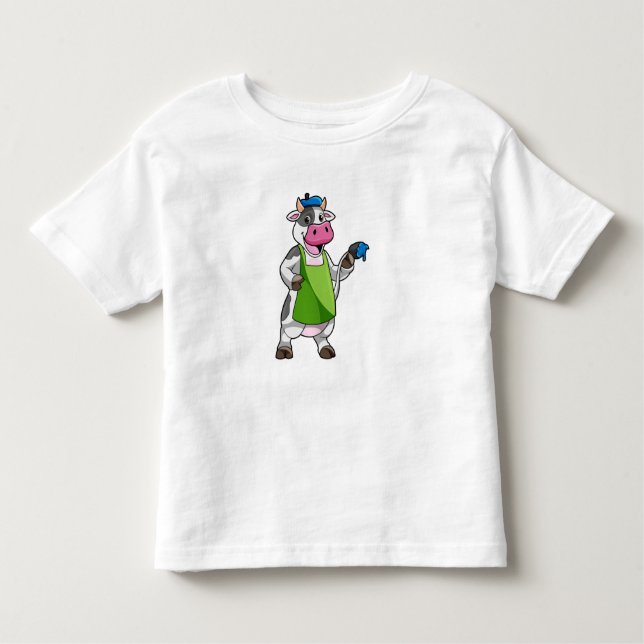 Cow as Painter with Paint & Apron Toddler T-Shirt (Front)